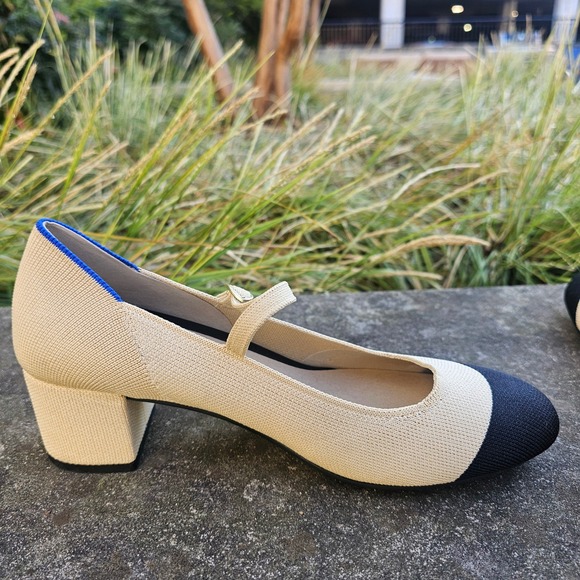 Rothy's 10 The Mary Jane Block Heel Round Cap Toe Black Beige Capsule Career‎ - Picture 5 of 8
